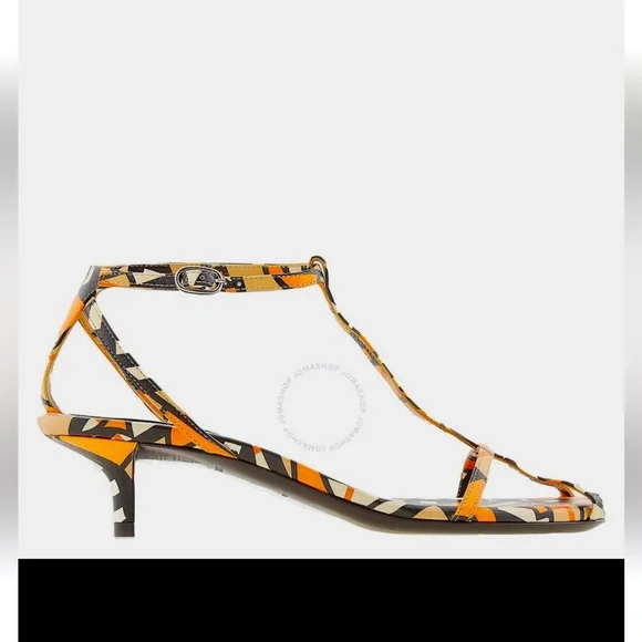 Burberry Black / Orange Lucy Kitten Heel Strappy Sandals - Picture 10 of 11